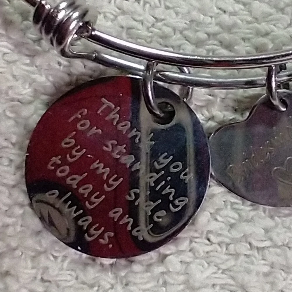 Silvertone bridesmaid charm bracelet adjustable